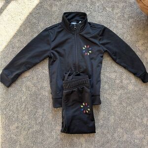 Kids Black Adidas Track Suit with Colorful Logo